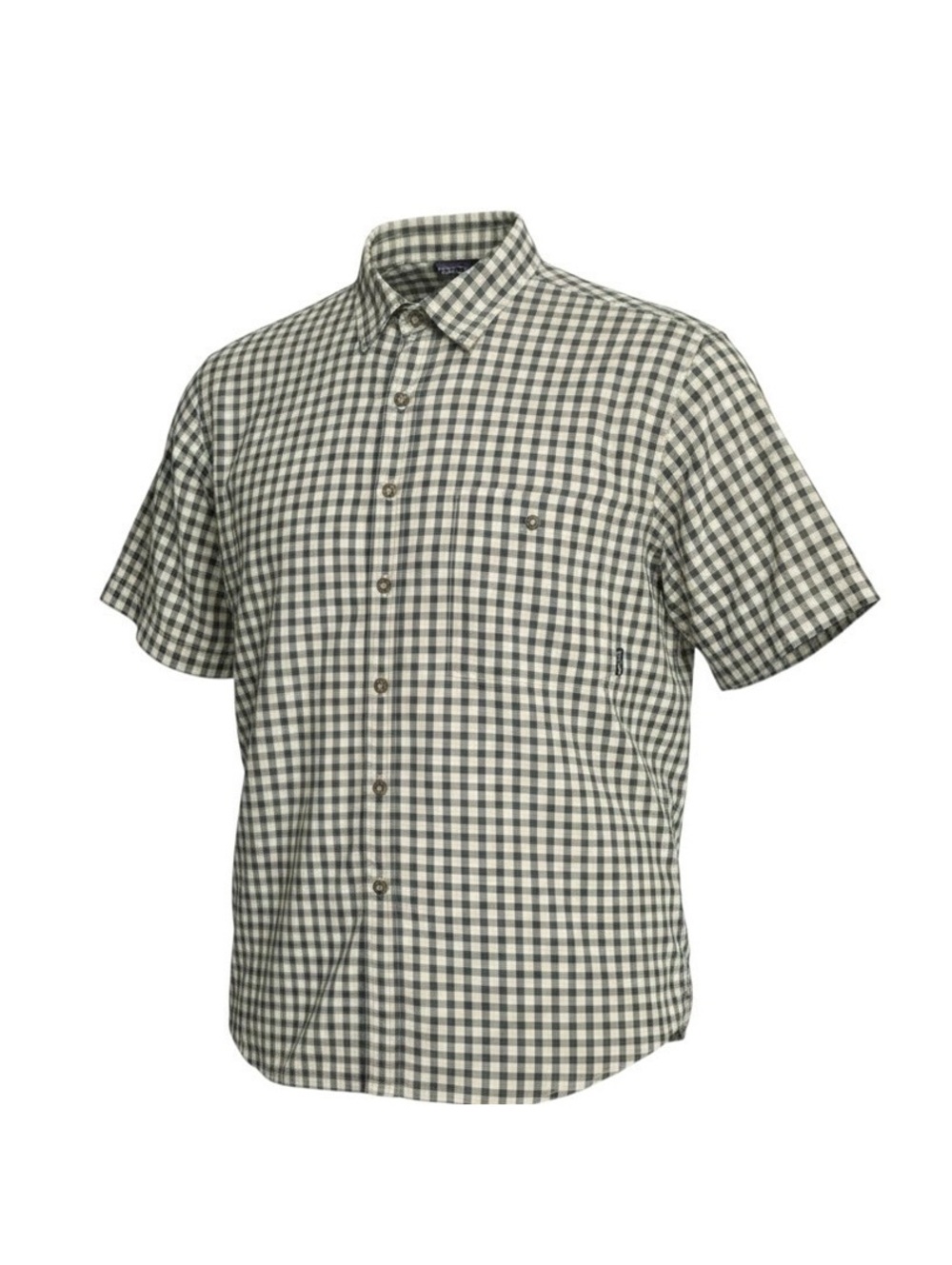 Patagonia Mens XL Plaid Short Sleeve Button Up Shirt Gray Cream Outdoor